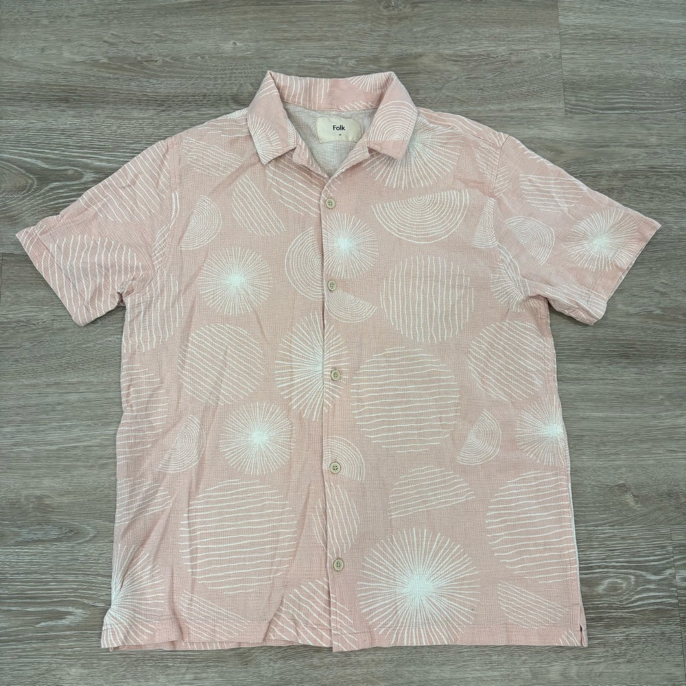 Folk Shirt Cotton Blend Floral Print Button Down Shirt Summer Beach Shirt sz M